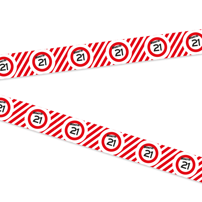 Afzetlint 21 jaar rood/wit 10m