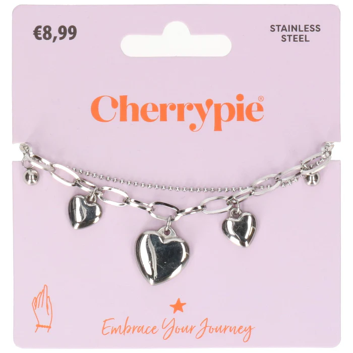 Armband bedelhartjes zilver #778