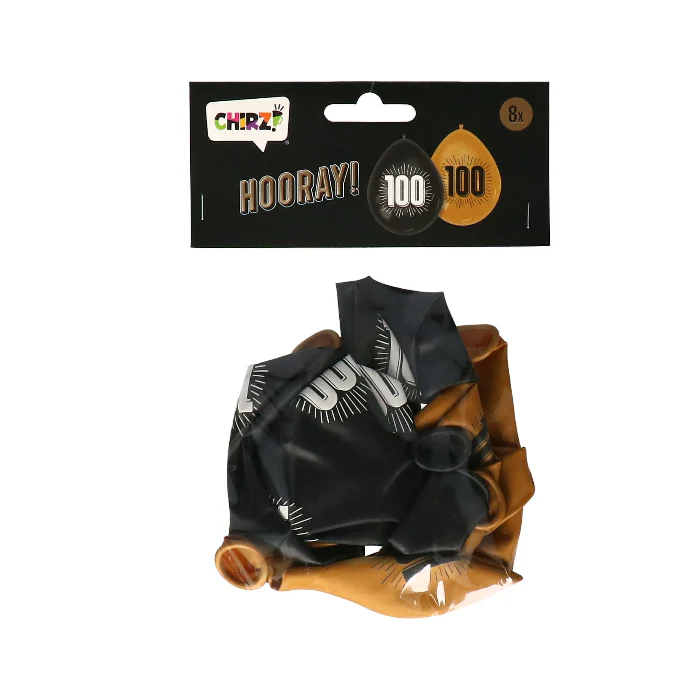 Ballonnen 100 Zwart/Goud 8 stuks - Image 2