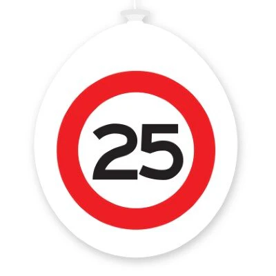 Ballonnen 25 jaar rood/wit 10 stuks
