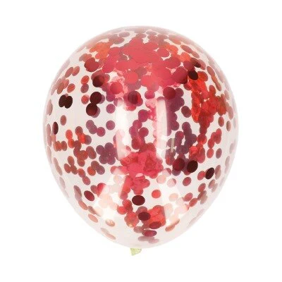 Ballonnen confetti transparant/rood 5 stuks