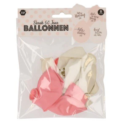 Ballonnen Sarah 50 jaar spreuken wit/roze 8 stuks - Image 2