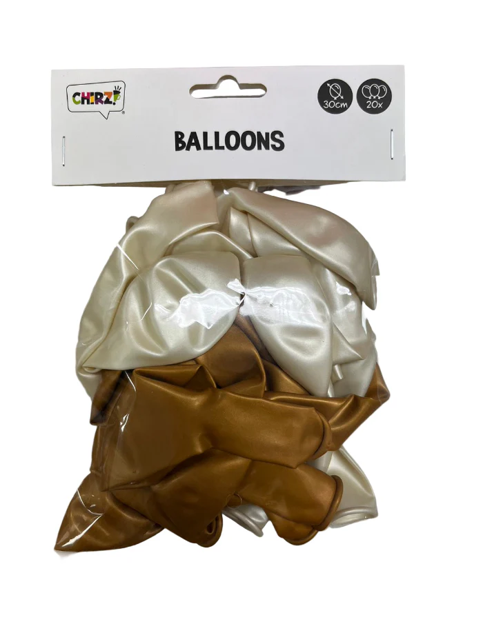 Ballonnen parelmoer wit/goud 20st