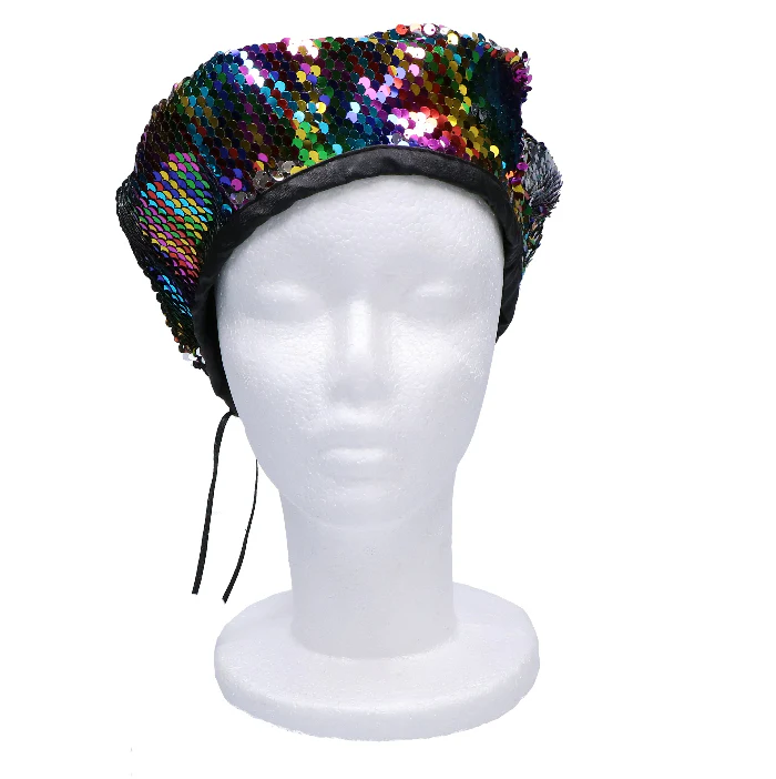 Baret pailletten regenboog one size