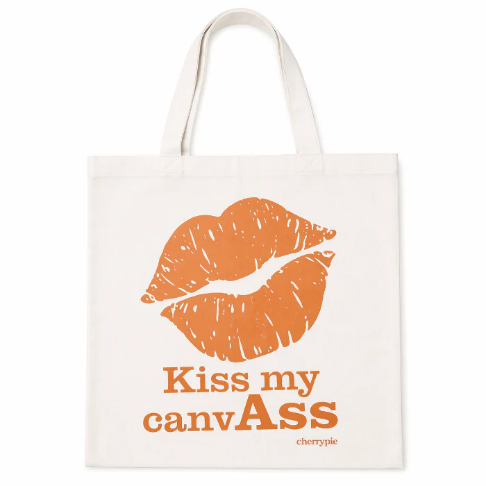 Wit-oranje canvas strandtas "Kiss my CanvAss"