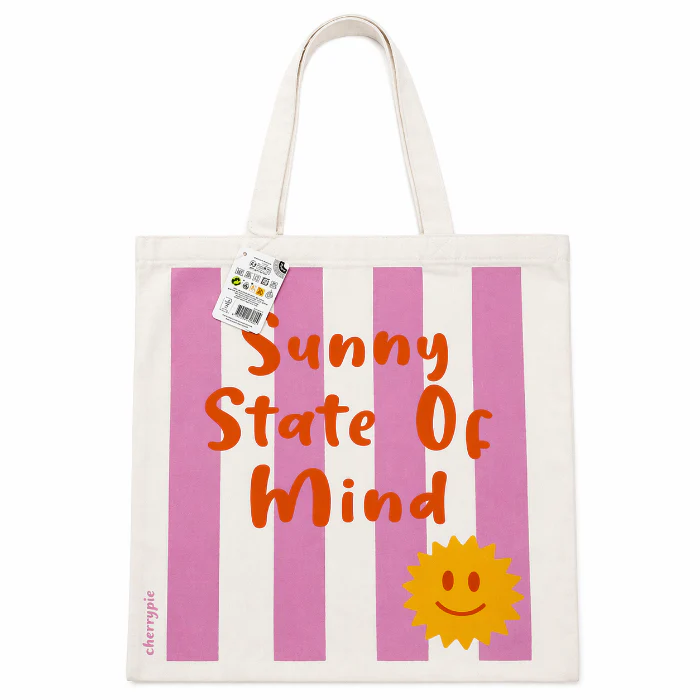 Wit-roze canvas gestreepte strandtas "Sunny state of mind"