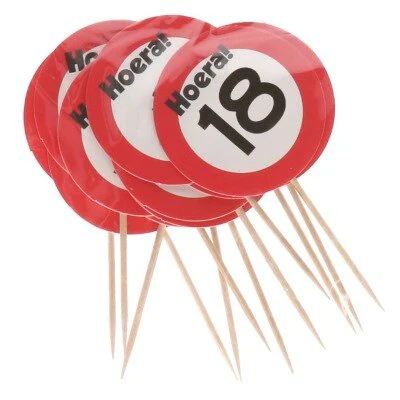 Cocktailprikkers 18 jaar rood/wit 12 stuks