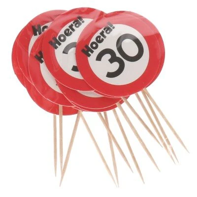 Cocktailprikkers 30 jaar rood/wit 12 stuks