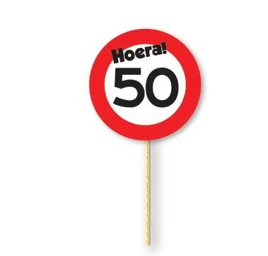 Cocktailprikkers 50 jaar rood/wit 12 stuks