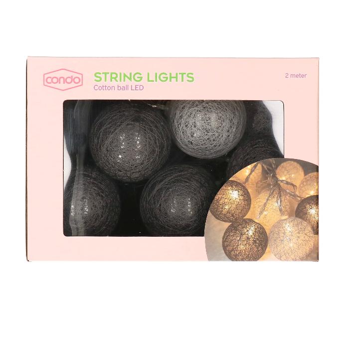 Cottonball lichtsnoer wit/bruin 10 ballen 2m