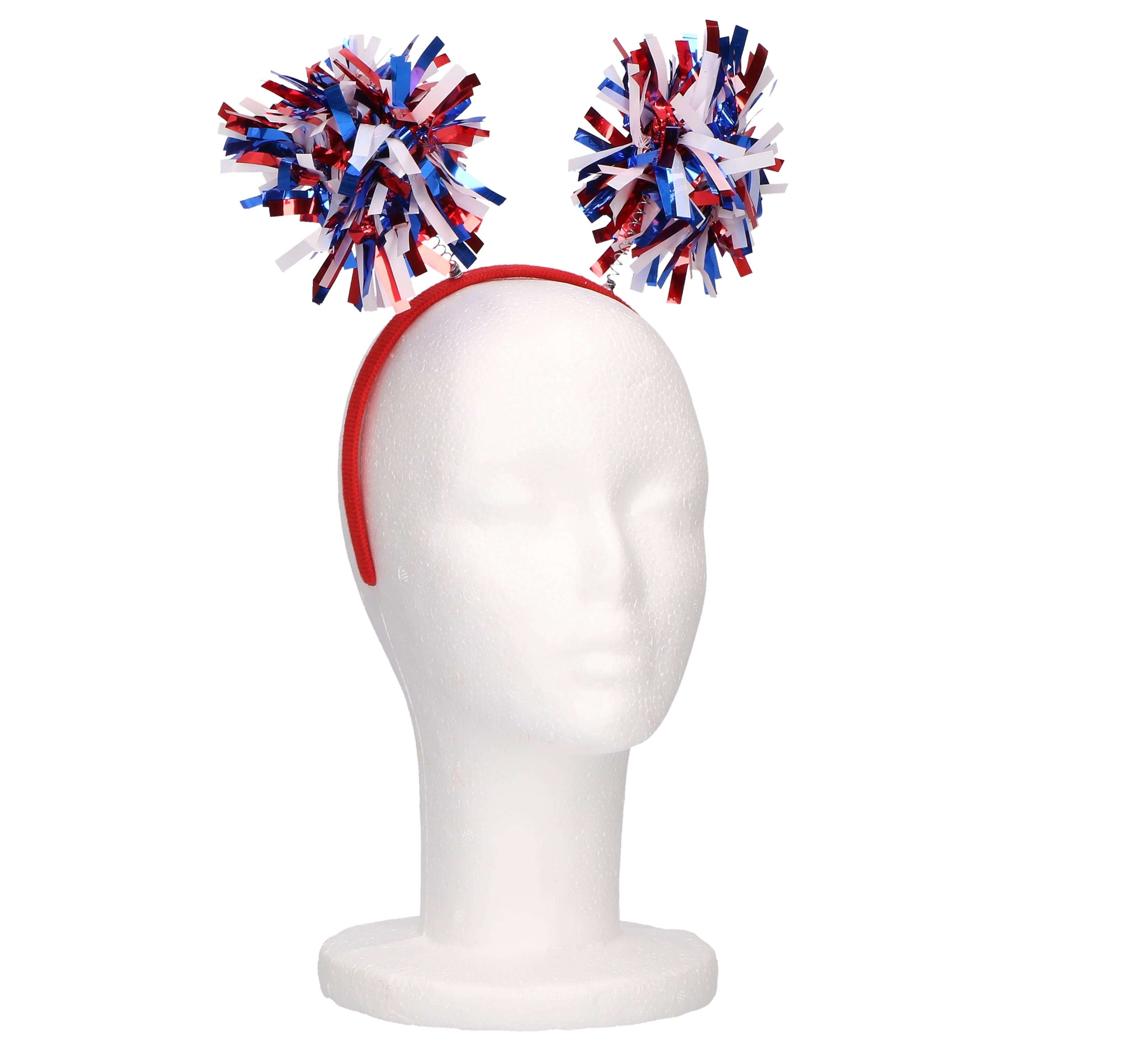 Diadeem folie pompom rood/wit/blauw