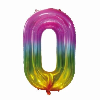 Folieballon cijfer 0 regenboog 80 cm