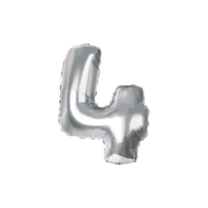Folieballon cijfer 4 zilver 70cm