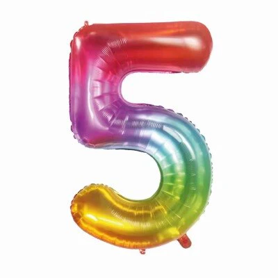 Folieballon cijfer 5 regenboog 80cm