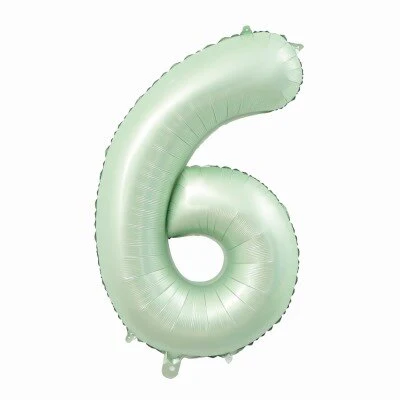 Folieballon cijfer 6 mintgroen 80cm