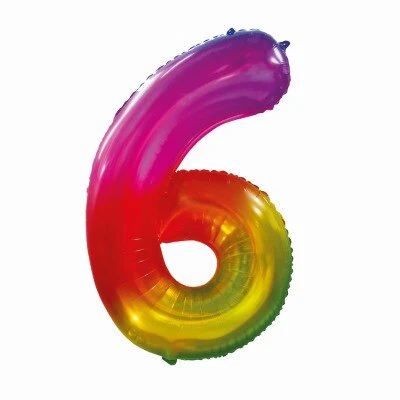 Folieballon cijfer 6 regenboog 80cm