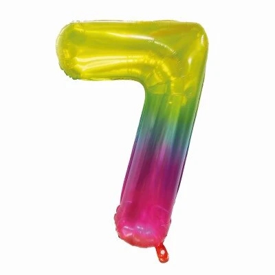 Folieballon cijfer 7 regenboog 80cm