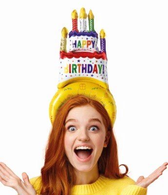 Folieballon haarband Happy birthday meerkleurig 40cm