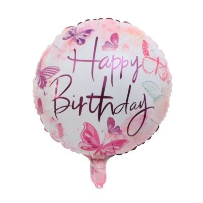 Folieballon Happy birthday rond roze 33cm