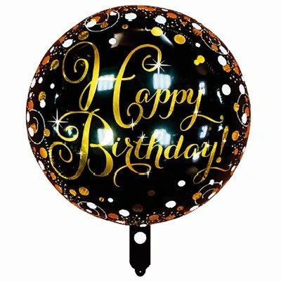 Folieballon Happy birthday rond zwart/goud 33cm
