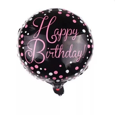 Folieballon Happy birthday zwart/roze 33cm