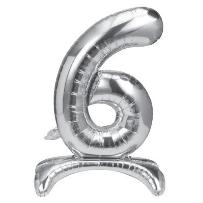 Folieballon staand cijfer 6 zilver 68cm