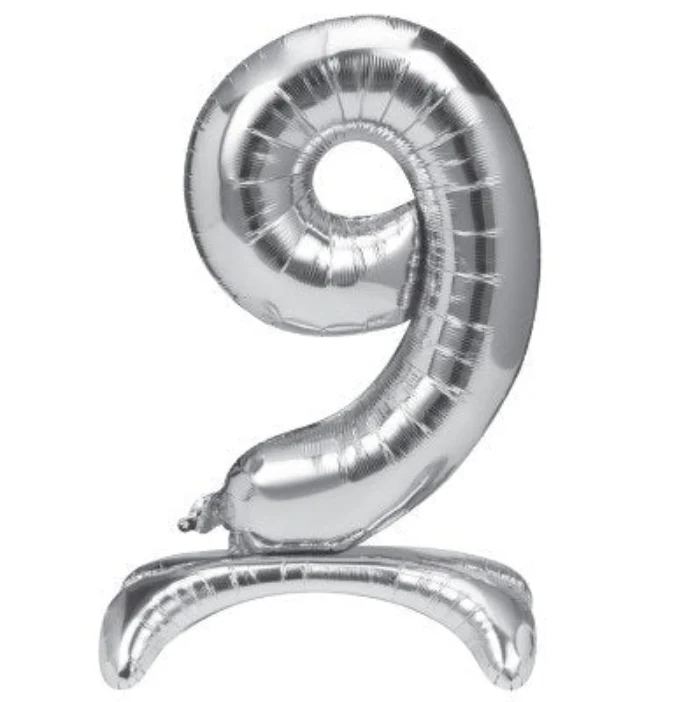 Folieballon staand cijfer 9 zilver 68cm