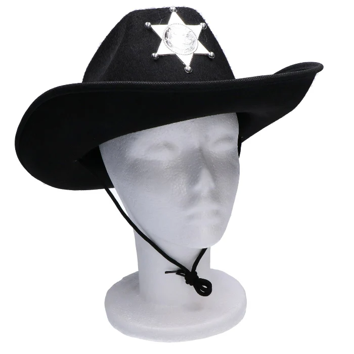 Hoed cowboy zwart met badge - Image 2