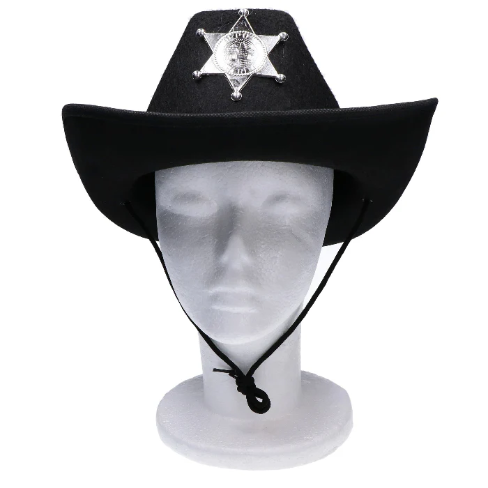 Hoed cowboy zwart met badge - Image 3