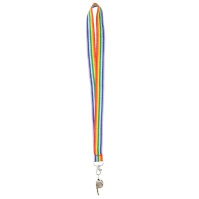 Keycord regenboog met fluitje zilver