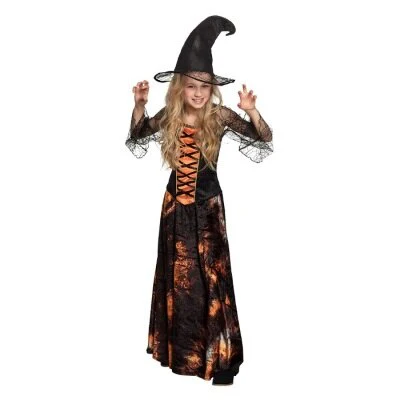 Kostuum Dazzling witch zwart/oranje meisje maat 7-9 jaar