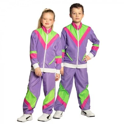 Kostuum trainingspak retro paars kinderen 4-6 jaar