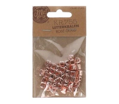 Kralen letter vierkant roségoud ca. 60 stuks