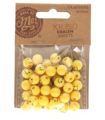 Kralen smiley geel 10mm ca. 45 stuks