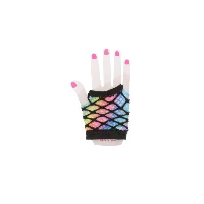 Party handschoenen visnet regenboog zwart/meerkleurig
