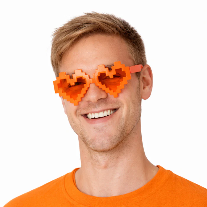 Partybril hart pixel oranje