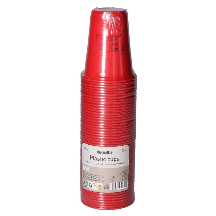 Plastic beker rood 200ml 50 stuks