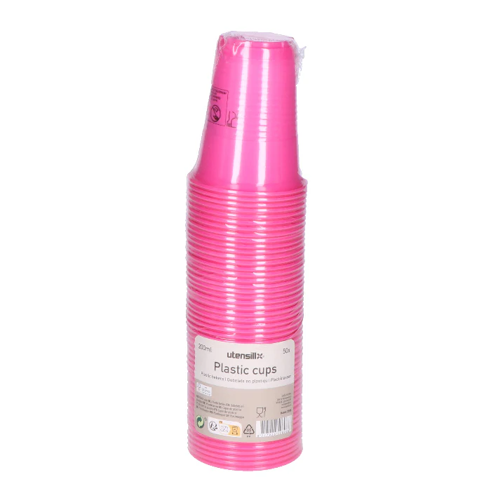 Plastic beker roze 200ml 50 stuks