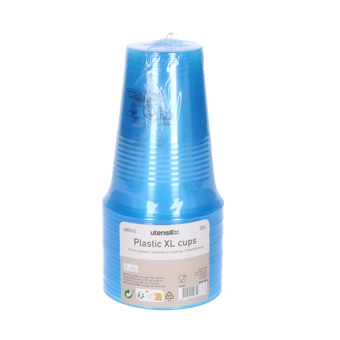 Plastic beker XL blauw 480ml 20 stuks