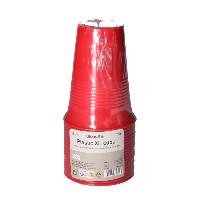 Plastic beker XL rood 480ml 20 stuks