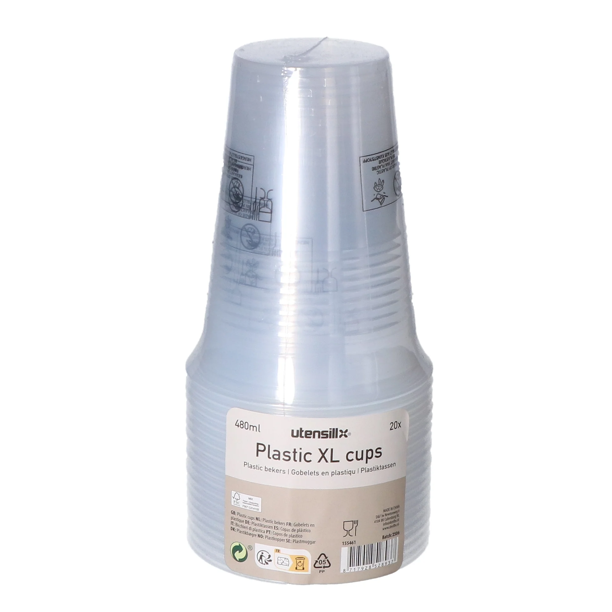 Plastic beker XL transparant 480ml 20 stuks