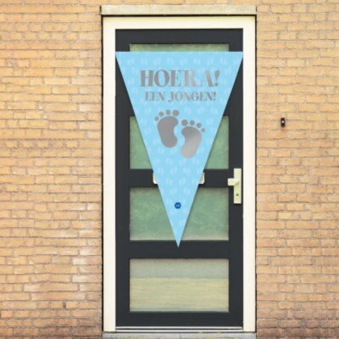 Puntvlag babyshower voetjes blauw jongen 100 x 150cm