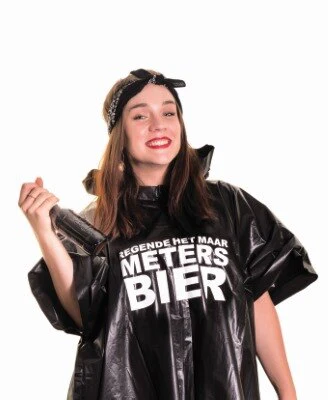 Regenponcho Regende het maar meters bier zwart one size