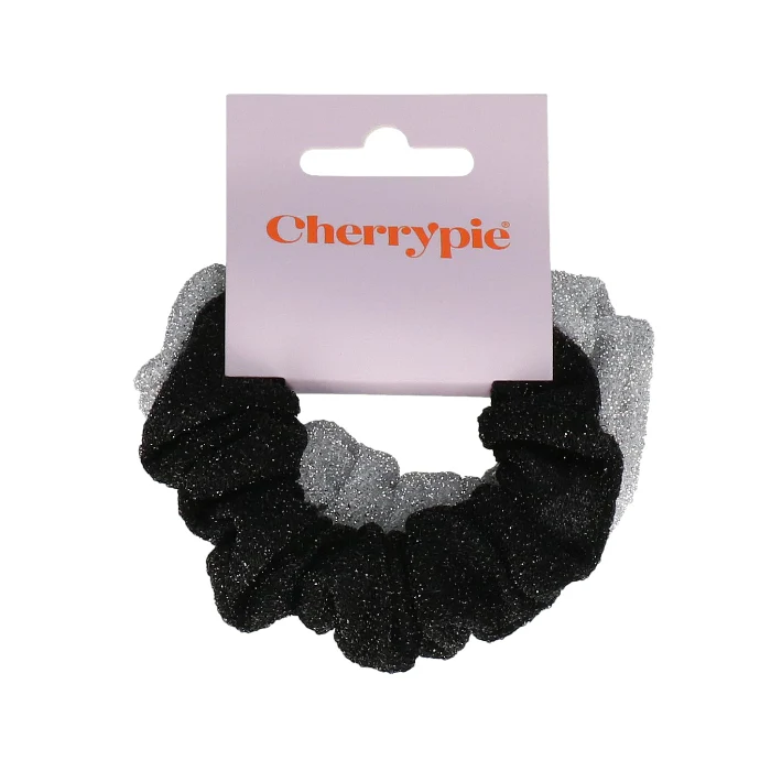 Scrunchie shiny zwart + lichtgrijs 2 stuks