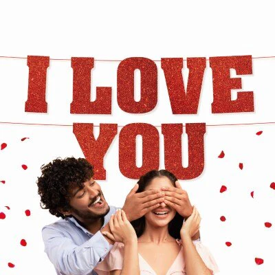 Slinger I love you glitter rood 40cm 7m
