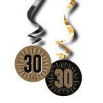 Swirls hangdecoratie 30 jaar zwart/goud 6 stuks