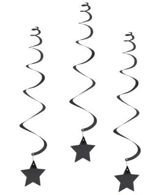 Swirls hangdecoratie sterretjes zwart 6 stuks