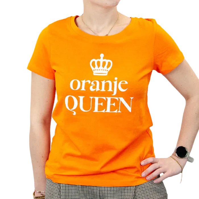 T-shirt oranje dames- Oranje Queen - S/M