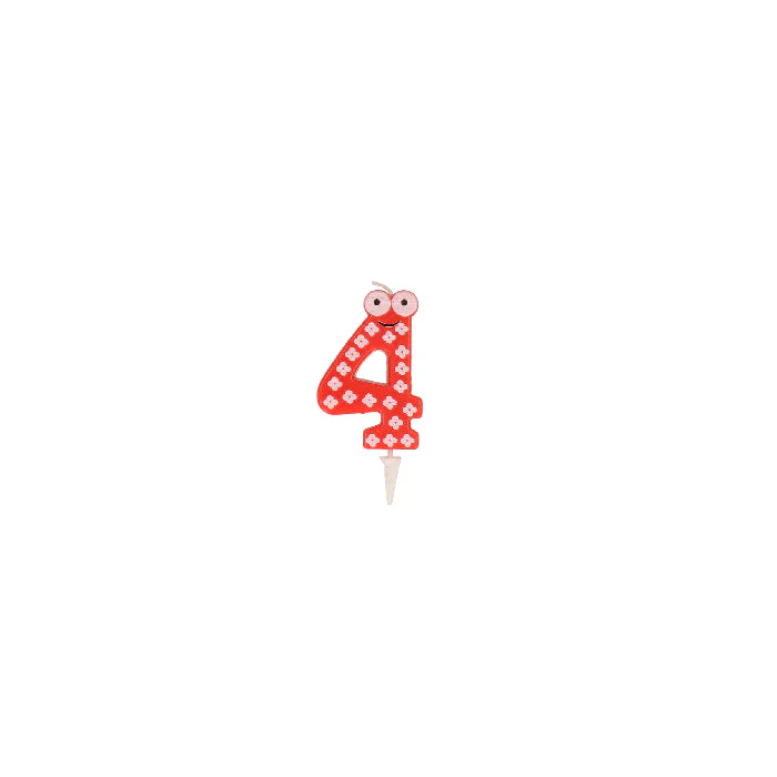Taartkaars ogen rood/wit cijfer 4