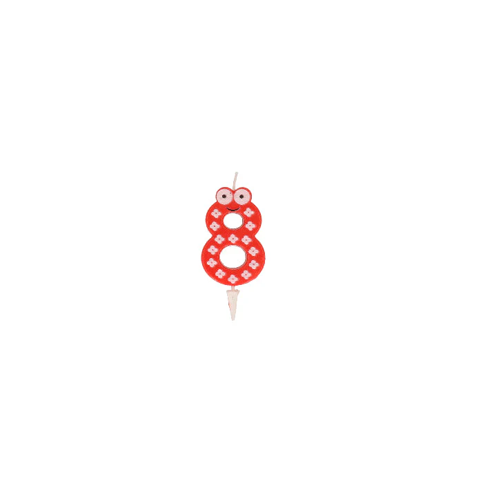 Taartkaars ogen rood/wit cijfer 8